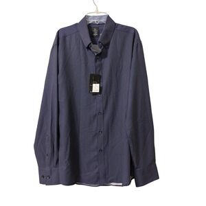 Michael Strahan‎ Mens Navy Polka Dot Modern Fit Dress Shirt 17-17.5 34/35 NWT
